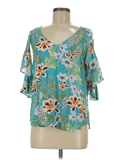 Pre-owned Karen Kane 3/4 Sleeve Blouse In Blue