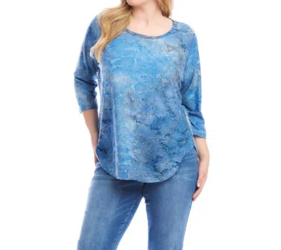 Karen Kane 3/4 Sleeve Burnout Shirttail Top - Plus Size In Tie-dye In Blue