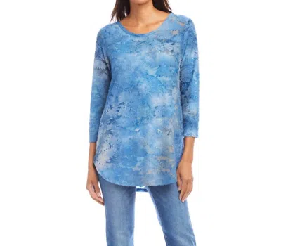 Karen Kane 3/4 Sleeve Burnout Shirttail Top In Tie-dye In Blue