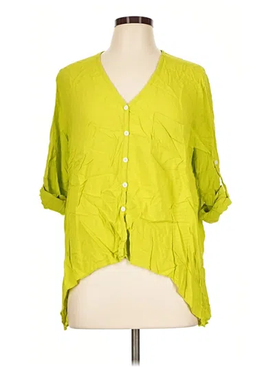 Pre-owned Karen Kane 3/4 Sleeve Button Down Shirt In Green