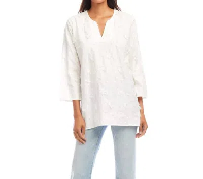 KAREN KANE 3/4 SLEEVE EMBROIDERED TUNIC IN OFF WHITE
