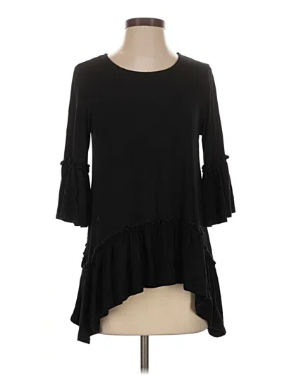 Pre-owned Karen Kane 3/4 Sleeve Top Black Ruffles Neckline Tops