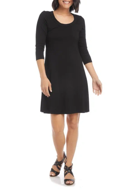 Karen Kane Petites Scoop Neck A Line Dress In Black