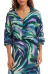 Karen Kane Abstract Print Button-up Shirt In Blue