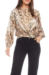 Karen Kane Boatneck Drape Top In Abstract Stone Woven Print In Print