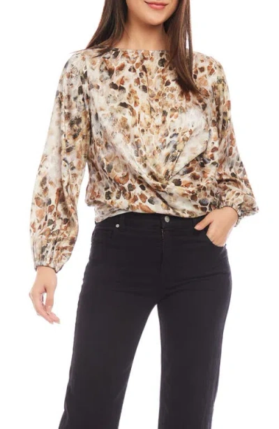 Karen Kane Boatneck Drape Top In Abstract Stone Woven Print In Multi