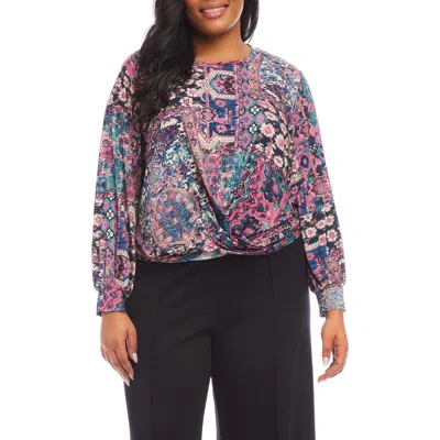 Karen Kane Abstract Print Drape Front Top