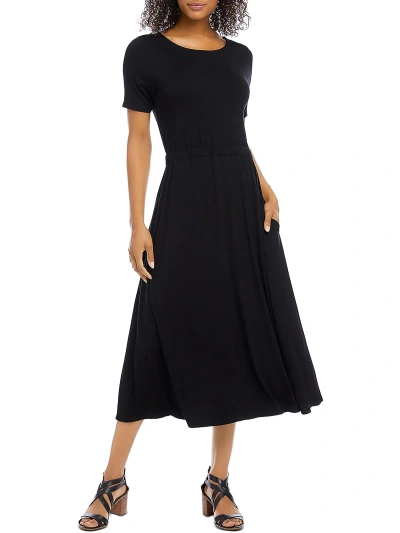 Karen Kane Artisan Womens Crewneck Short Sleeve Midi Dress In Black
