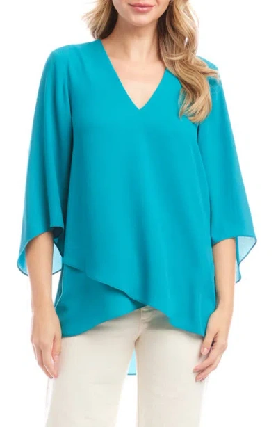 Karen Kane Asymmetric Hem Crepe Top In Blue