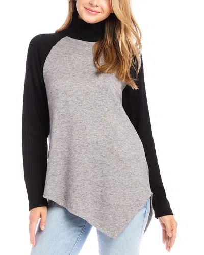 Karen Kane Asymmetric Colorblock Turtleneck Sweater In Gray