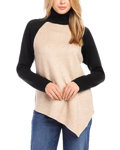 Karen Kane Asymmetric Colorblock Turtleneck Sweater In Oatmeal/ Black