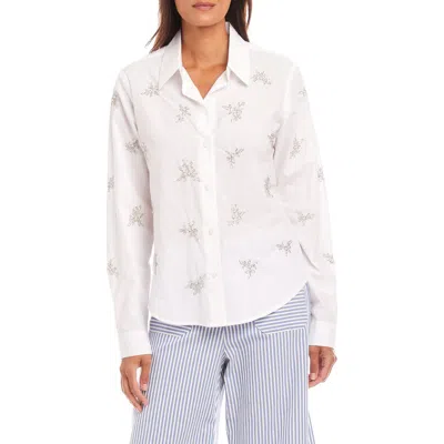 Karen Kane Beaded Button-up Shirt In Off White