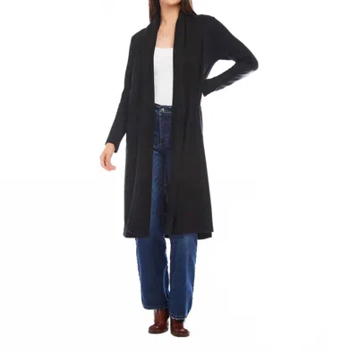 Karen Kane Belita Faux Leather Patch Cardigan In Black In Blue
