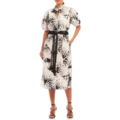 Karen Kane Belted Puff Sleeve Midi Shirtdress In Print