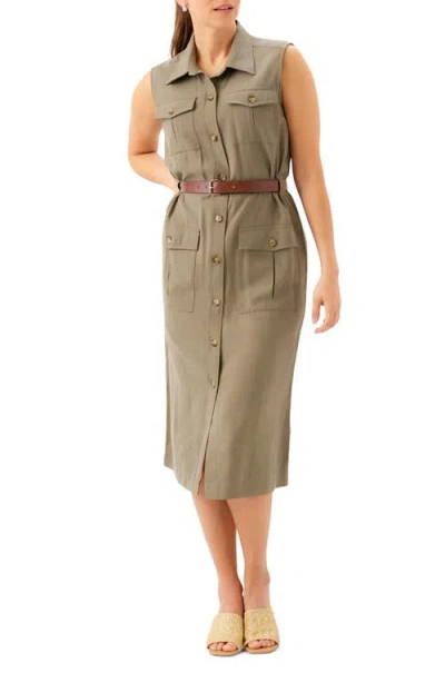 Karen Kane Belted Sleeveless Shirtdress In Green