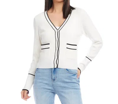 Karen Kane Beverly Contrast Trim Cardigan In Black/ Off-white