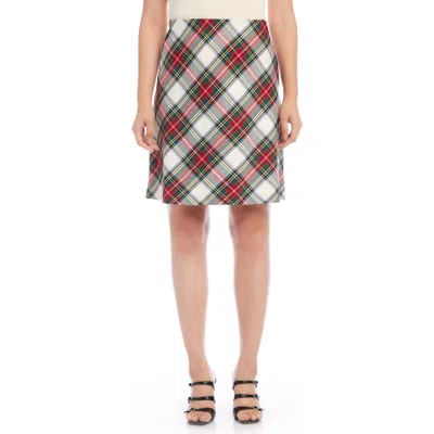 Karen Kane Bias Cut Plaid Pencil Skirt In Brown
