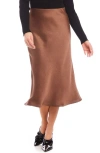 Karen Kane Bias Cut Satin Midi Skirt In Cognac