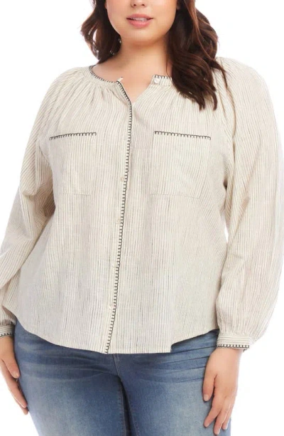 Karen Kane Blanket Stitch Stripe Peasant Top