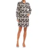 Karen Kane Blouson Sleeve Linen Shirtdress In Print In Black