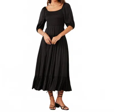 Karen Kane Blouson Sleeve Smocked Midi Dress In Black