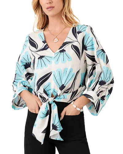 Karen Kane Blouson Sleeve Tie Front Top In Multi