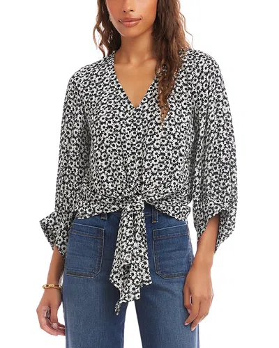 Karen Kane Blouson Sleeve Tie Front Top In Black