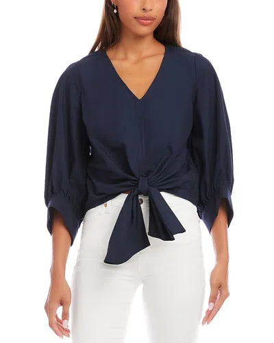 Karen Kane Blouson Sleeve Tie Front Top In Blue