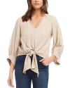 Karen Kane Blouson Sleeve Tie Front Top In Ecru