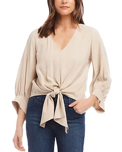 Karen Kane Blouson Sleeve Tie Front Top In Ecru