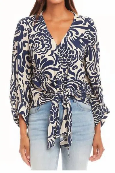 Karen Kane Blouson Sleeve Tie Front Top In Cream In White