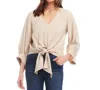 Karen Kane Blouson Sleeve Tie-front Top In Ecru In Neutral