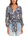 Karen Kane Blouson Sleeve Tie Front Top In Print