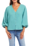 Karen Kane Layered Cuff Shirred Blouse In Aqua