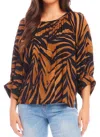 Karen Kane Blouson Sleeve Top In Brown In Brown