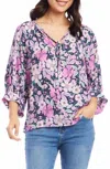 Karen Kane Womens Floral Print Tie Neck Blouse