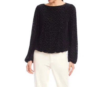 Karen Kane Blouson Sleeve Velvet Burnout Boatneck Top - Petite In Leopard In Black