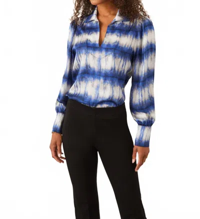 Karen Kane Blouson V-neck Top In Blue/white In Multi