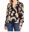 Karen Kane Blouson V-neck Top In Chalk Floral In Multi