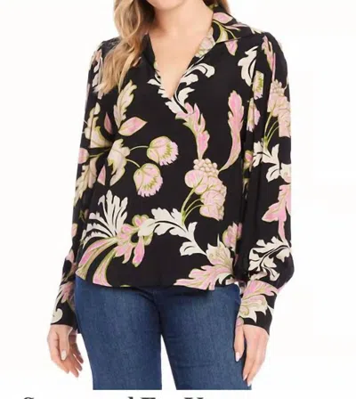 Karen Kane Blouson V-neck Top In Chalk Floral In Multi