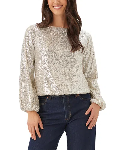 Karen Kane Boat Neck Blouson Sleeve Sequin Top In Gray