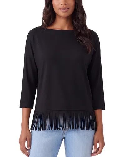 Karen Kane Boat Neck Fringe Trim Top In Black