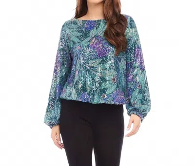 Karen Kane Boatneck Sequin Blouse In Blue Green In Multi