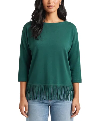 Karen Kane Boatneck Three Quarter Sleeve Fringe Hem Top In Green