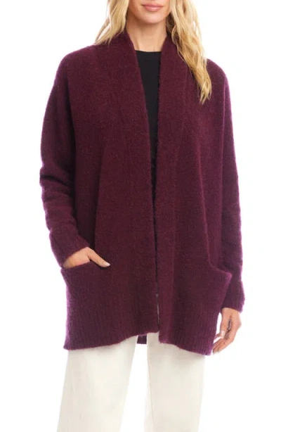 Karen Kane Bouclé Open Front Cardigan In Burgundy