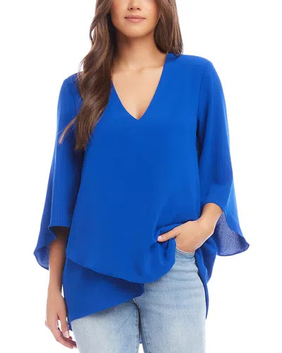 Karen Kane Bracelet Sleeve Asymmetric Top In Blue