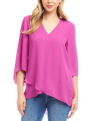 Karen Kane Bracelet Sleeve Asymmetric Top In Bright Pink
