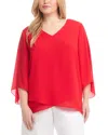 Karen Kane Crossover Hem Asymmetric Crepe Top In Cherry