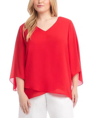 Karen Kane Bracelet Sleeve Asymmetric Top In Cherry