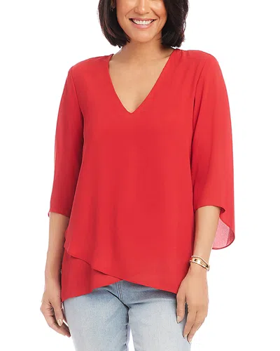 Karen Kane Bracelet Sleeve Asymmetric Top In Red